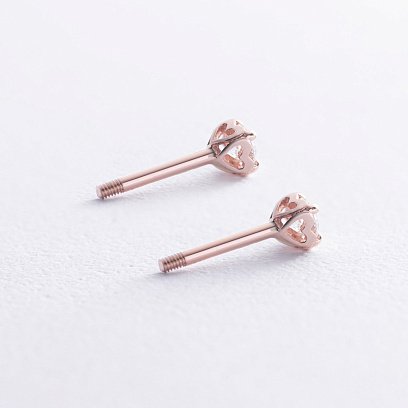 Золоті сережки - пусети "Сердечка" з діамантом сб0395