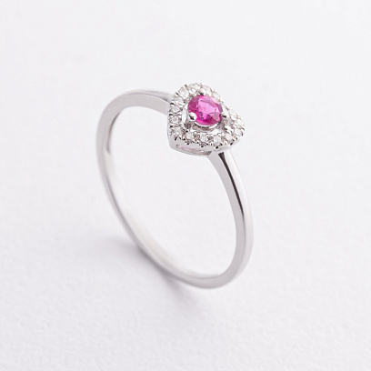 Золотое кольцо "Сердечко" (бриллианты, рубин) кб0620ca