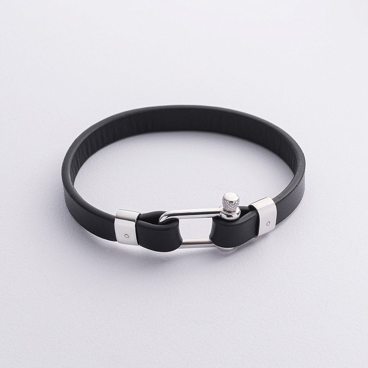 Кожаный браслет с серебряными вставками 1316 от ювелирного магазина Оникс