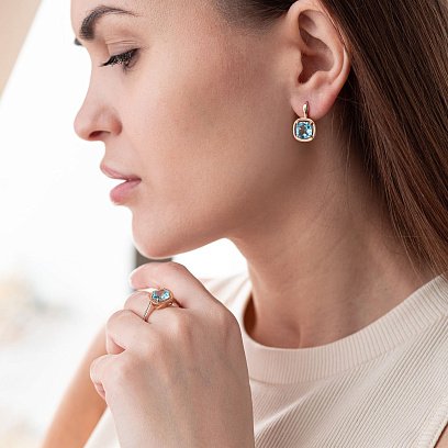 Золоті сережки з блакитним топазом с05156 №2