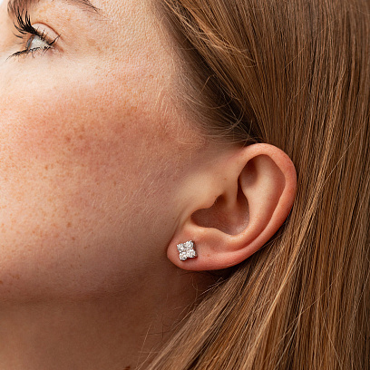 Сережки - пусети "Fleur" з фіанітами (біле золото) с09142 №4