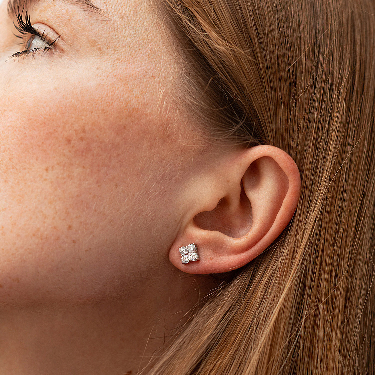 Сережки - пусети "Fleur" з фіанітами (біле золото) с09142 від ювелірного магазину Онікс - 3