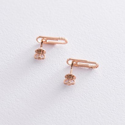 Золоті сережки - пусети "Скріпки" (фіаніт) с06866 №3