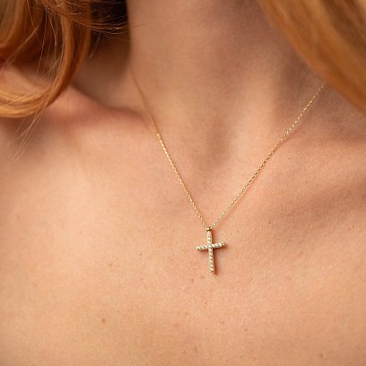 Золоте кольє з хрестиком (чорні та білі фіаніти) кол00811 №5