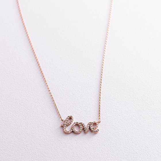 Золотое колье "Love" с фианитами кол00985 №2