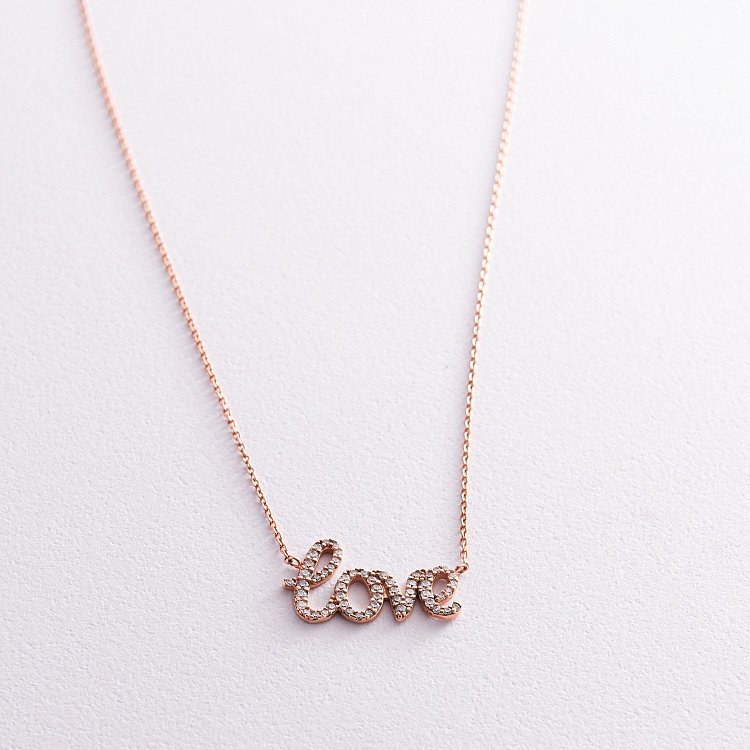 Золотое колье "Love" с фианитами кол00985 от ювелирного магазина Оникс - 1