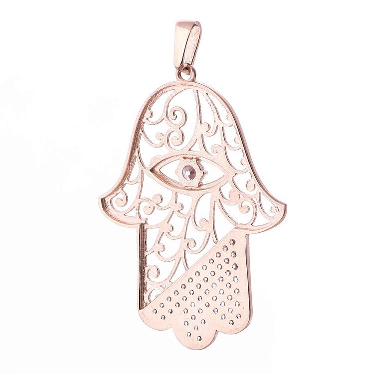 Золотая подвеска "Хамса" с фианитами п02772 от ювелирного магазина Оникс - 1