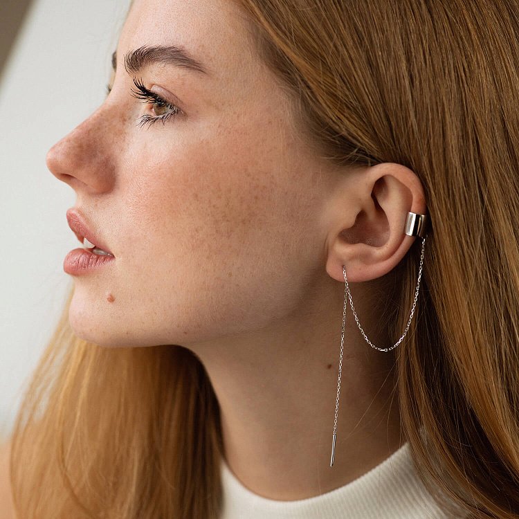 Сережки - каффа з ланцюжком (біле золото) с08730 від ювелірного магазину Онікс - 4