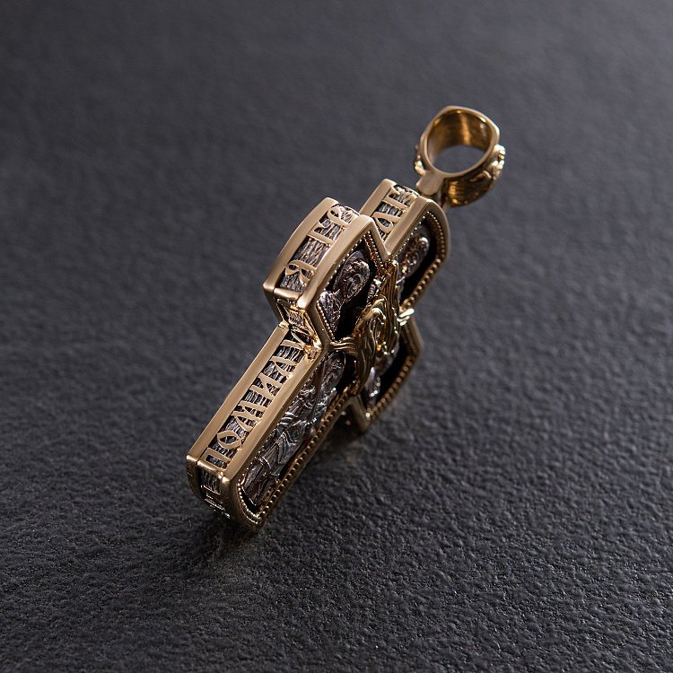 Чоловічий православний хрест з ебенового дерева та золота "Розп'яття" п00225ж від ювелірного магазину Онікс - 4