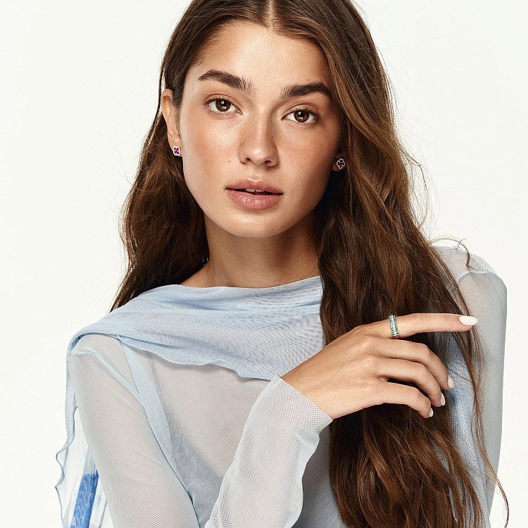 Золоті сережки - пусети "Конюшина" (діаманти, рубіни) сб0521cha від ювелірного магазину Онікс - 1