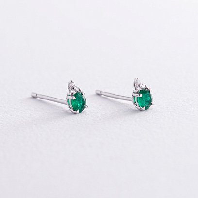 Золоті сережки - пусети зі смарагдами та діамантами сб0458nl