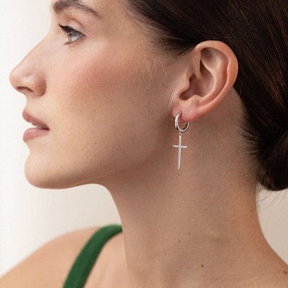 Срібні сережки - кільця "Хрестики" 107850 №3