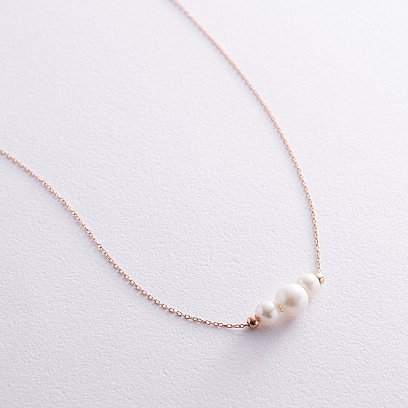 Колье с шариками и жемчугом (красное золото) кол02406 №4