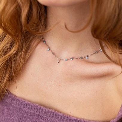 Серебряное колье с голубыми фианитами 181156 №2