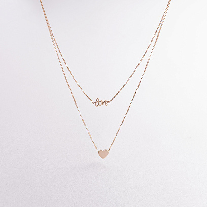 Подвійне кольє "Love і сердечко" (жовте золото) кол02622