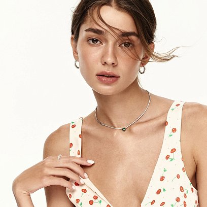 Серебряные серьги - кольца с фианитами 123427 №5