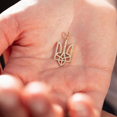 Кулон "Герб Украины - Тризуб" с бриллиантами (желтое золото) 129893121 №2