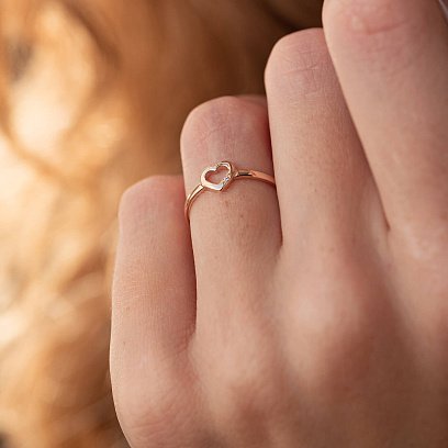 Кольцо "Сердечко с фианитом" в красном золоте к06475 №2