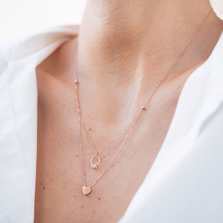 Золоте кольє із заручальною каблучкою і серцем (фіаніт) кол01863 від ювелірного магазину Онікс - 5