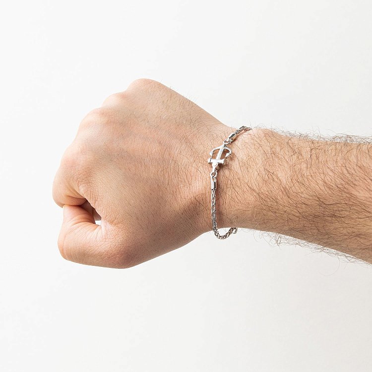 Мужской браслет с серебром и золотой вставкой "Якорь" Zancan EXB646-B от ювелирного магазина Оникс - 1