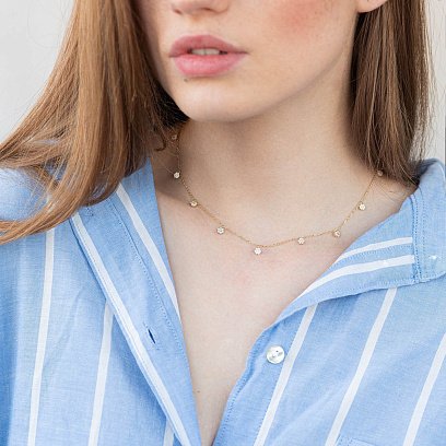 Колье "Цветочки" с фианитами (желтое золото) кол01401 №5