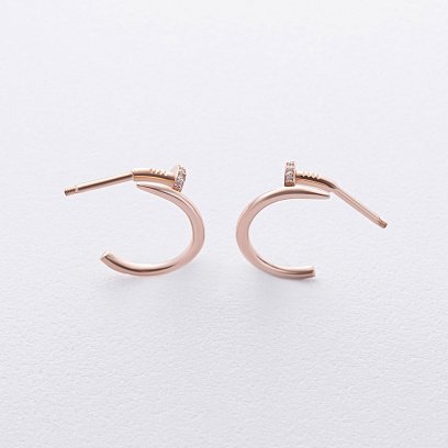 Серьги - пусеты "Гвоздь" в красном золоте (фианиты) с09123 №6