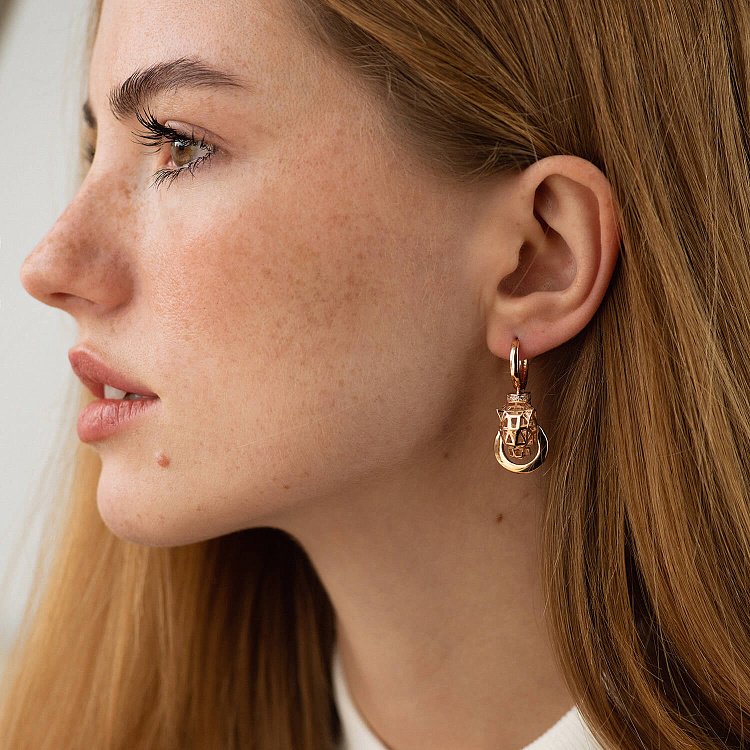 Сережки "Пантера" у червоному золоті (фіаніти) с08593 від ювелірного магазину Онікс - 1