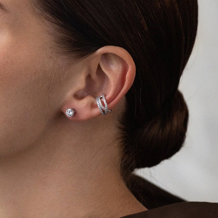 Серебряные серьги - пусеты с фианитами 12623 от ювелирного магазина Оникс - 4