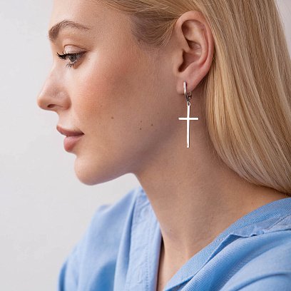 Серебряные серьги "Крестики" 123222 №5