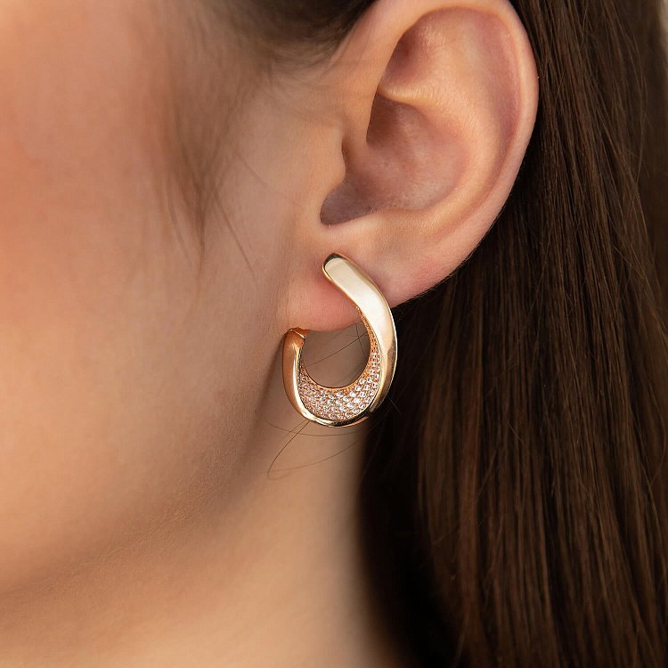 Золотые серьги "Капельки" с фианитами с08521 от ювелирного магазина Оникс