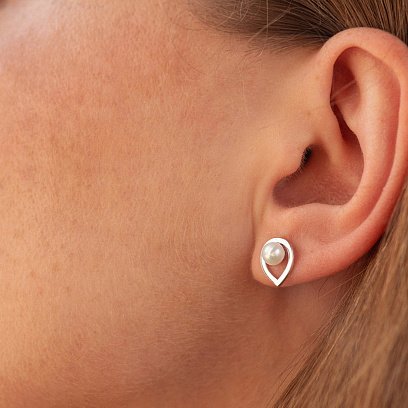 Сережки - пусети "Крапельки" з перлами (біле золото) с09055 №4