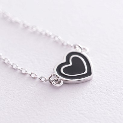 Серебряный браслет "Сердечко" (эмаль, фианит) 141517 №3