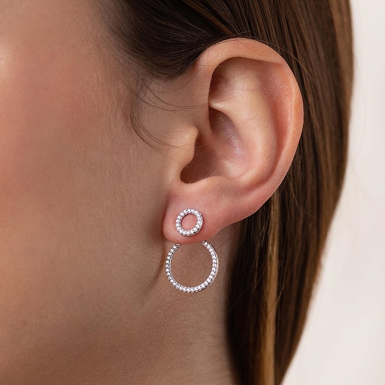 Серебряные серьги - джекеты с фианитами OR116110 от ювелирного магазина Оникс - 4