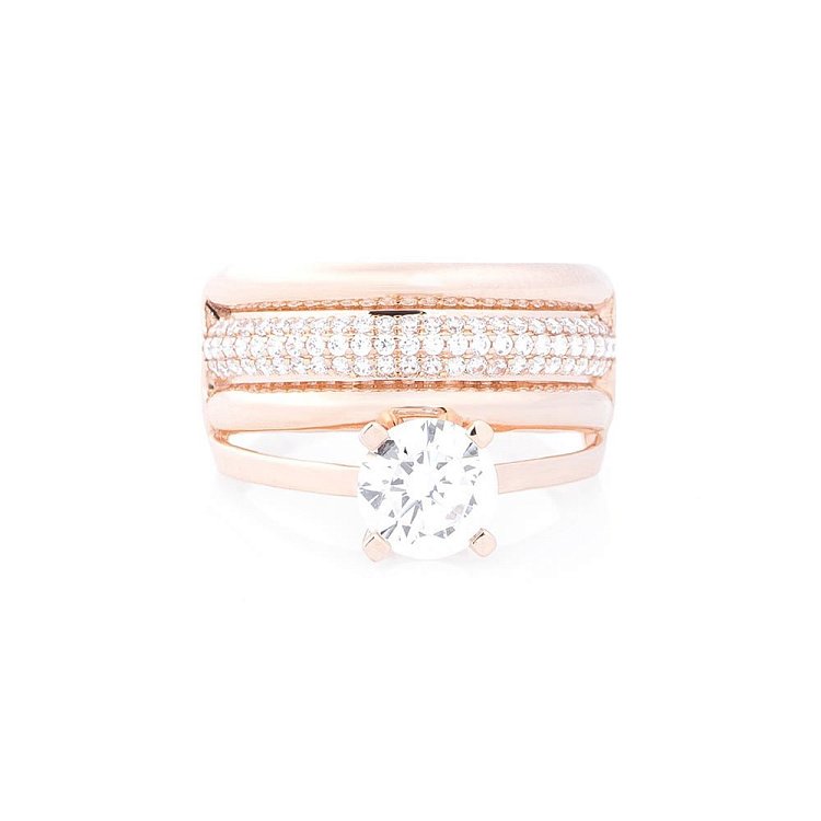 Золотое кольцо с фианитами к05244 от ювелирного магазина Оникс