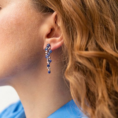 Золотые серьги с бриллиантами и сапфирами сб0452nl №2