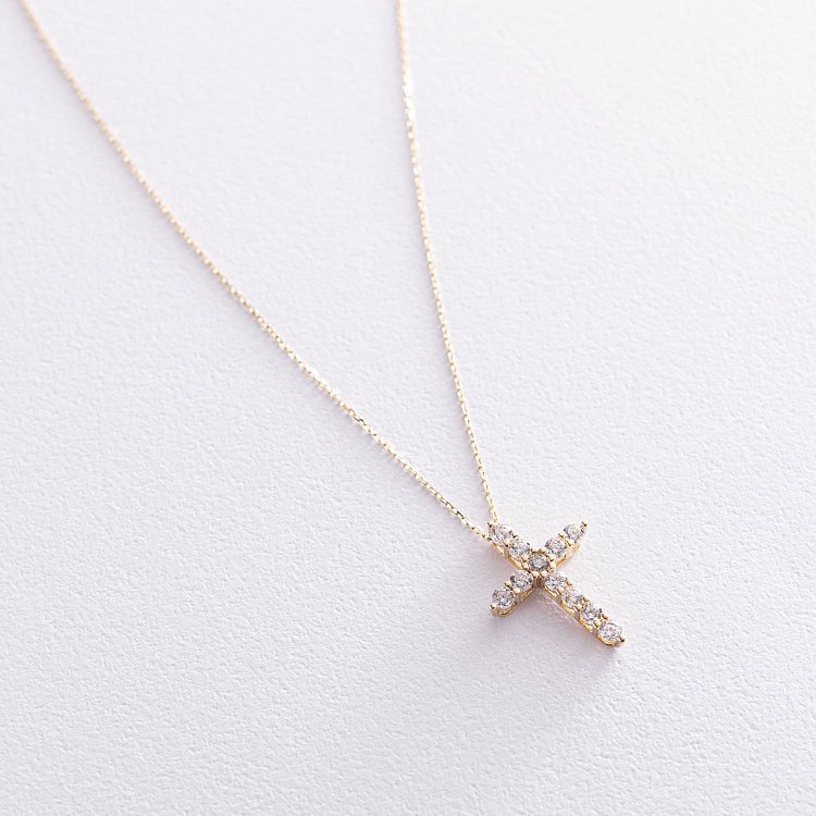 Кольє "Хрестик" в жовтому золоті (фіаніти) кол01816 від ювелірного магазину Онікс