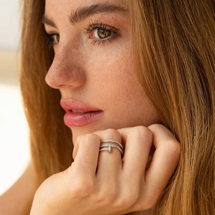 Кольцо "Гвоздь" с бриллиантами (белое золото) кб0552м от ювелирного магазина Оникс - 1