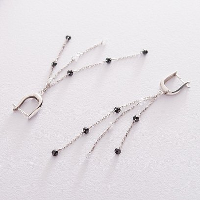 Серебряные серьги на английской застежке с фианитами 122548 №3