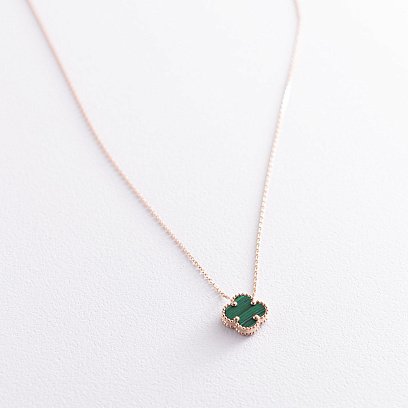 Колье "Клевер" в красном золоте (малахит) кол01774