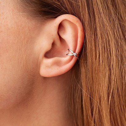 Сережка - каффа з фіанітом (біле золото) с08555 №2