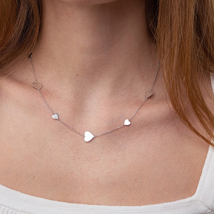 Колье "Сердечки" в белом золоте кол02137 от ювелирного магазина Оникс - 1