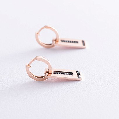Серьги в красном золоте с черными фианитами с08144 №4