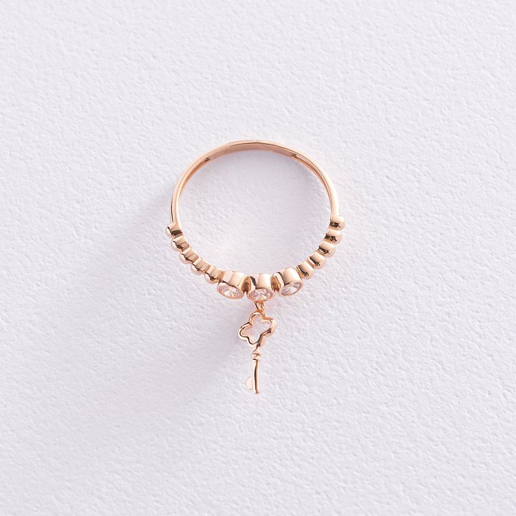 Золота каблучка "Ключик" з фіанітами к06822 від ювелірного магазину Онікс - 2