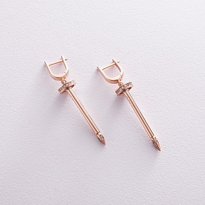 Серьги "Гвоздь" в красном золоте (фианиты) с08155