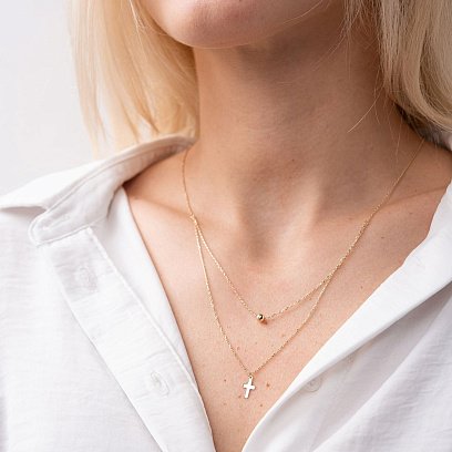 Двойное золотое колье "Крестик и шарик" кол01924 №2