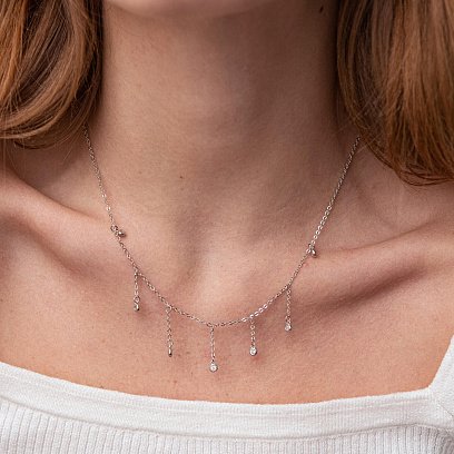 Серебряное колье "Капли" с фианитами 18666 №3