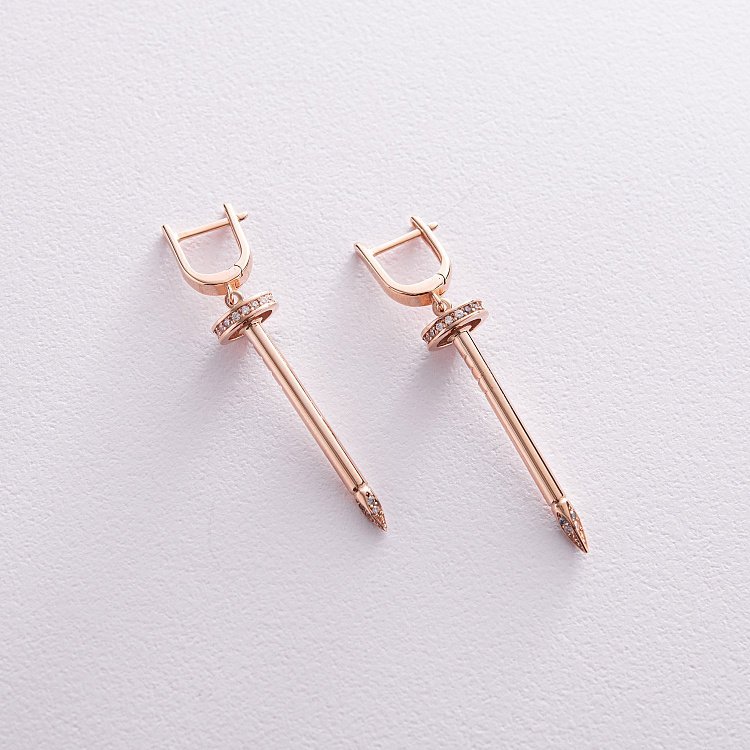 Серьги "Гвоздь" в красном золоте (фианиты) с08155 от ювелирного магазина Оникс