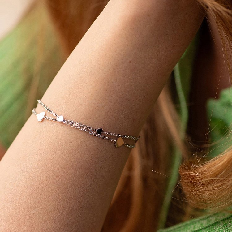 Подвійний браслет "Сердечки" у білому золоті б05365 від ювелірного магазину Онікс - 1