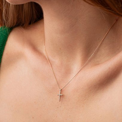 Золотое колье с крестиком (фианит) кол00851 №2