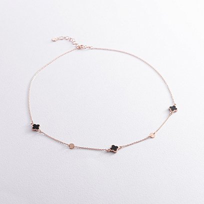 Золотое колье "Клевер" с эмалью 860412Е